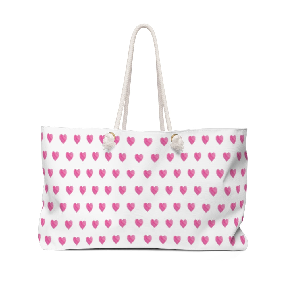 Tote for Pool, Beach, Boat with Rope Handles - Preppy Watercolor Heart Pattern Pink Roller Rabbit Inspired