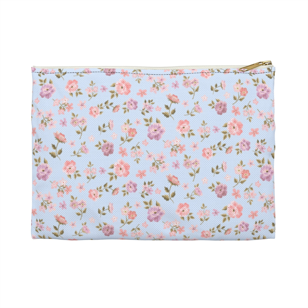 Loveshackfancy Inspired Ditsy Floral Blue Pattern -  Accessory Pouch Zip Closure Available in Two Sizes
