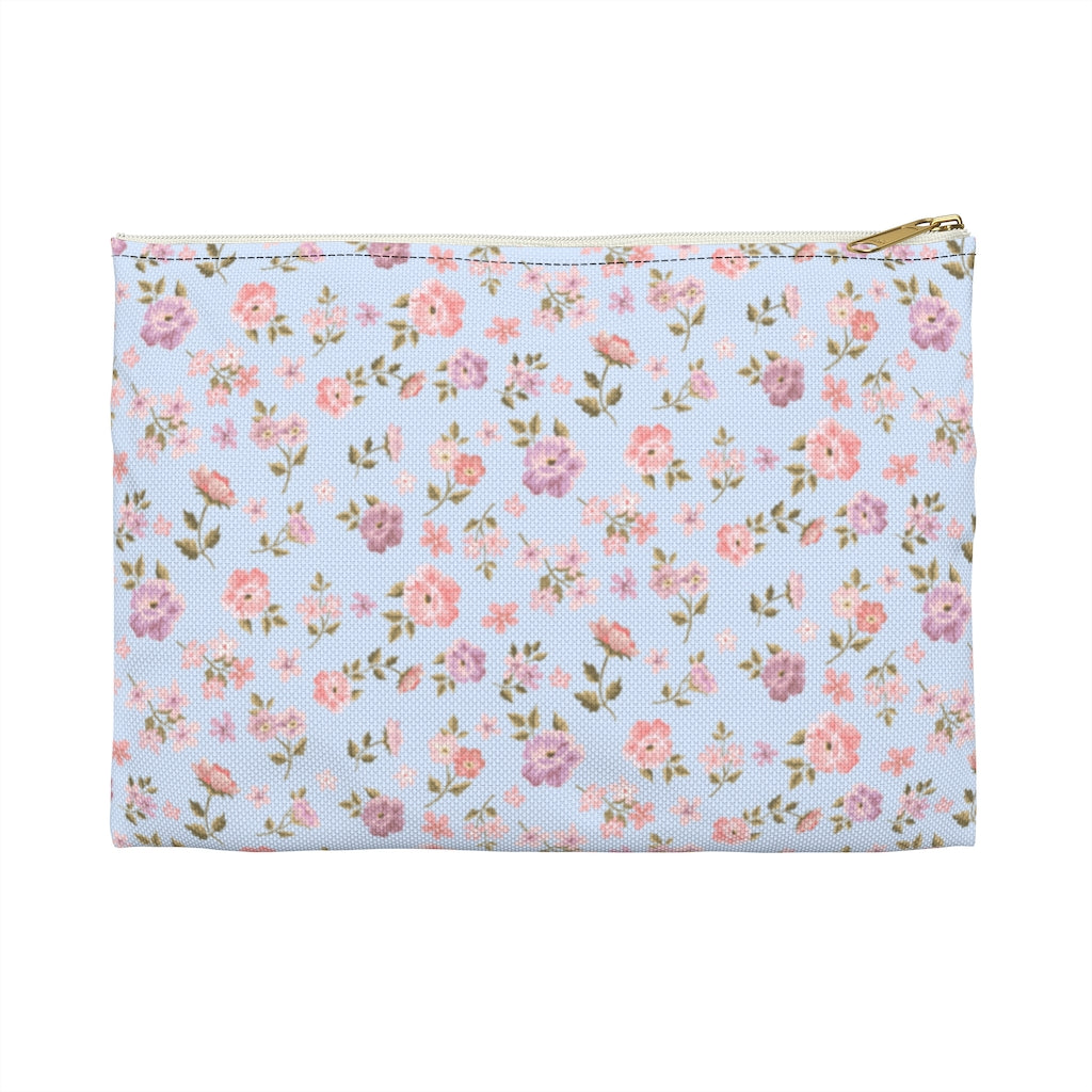Loveshackfancy Inspired Ditsy Floral Blue- Accessory Pouch Zip Top - Clutch - Makeup Case Toiletry Travel Two size Shabby Chic