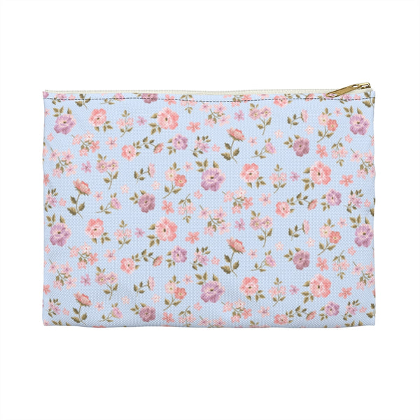 Loveshackfancy Inspired Ditsy Floral Blue Pattern -  Accessory Pouch Zip Closure Available in Two Sizes