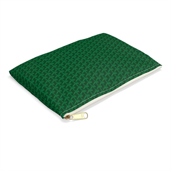 Chic Geometric Pattern in Gorgeous British Racing Green - Accessory Pouch Zip Closure Available in Two Sizes - White canvas laminated interior