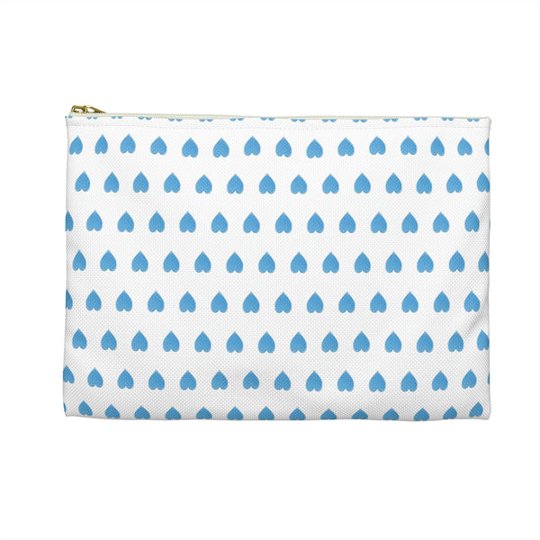 Preppy Hearts Watercolor Blue - Accessory Pouch Available in Two Sizes - White canvas laminated interior