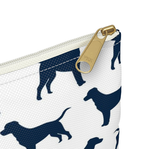 Labrador Retriever Pattern in Navy Zip Pouch, Catchall, Makeup Case, Zip accessory clutch Bag