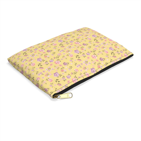 Loveshackfancy Inspired Clutch Ditsy Floral Yellow - Accessory Pouch Available in Two Sizes - White canvas laminated interior