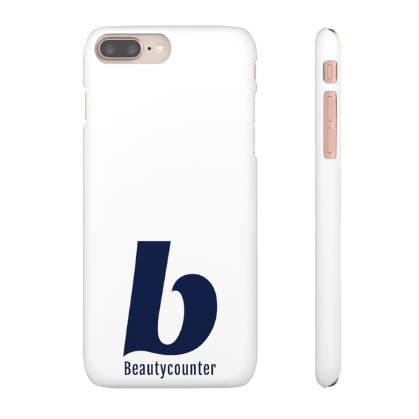 SLEEK Version Pretty Printing X Beautycounter Phone Case White with Navy Logo