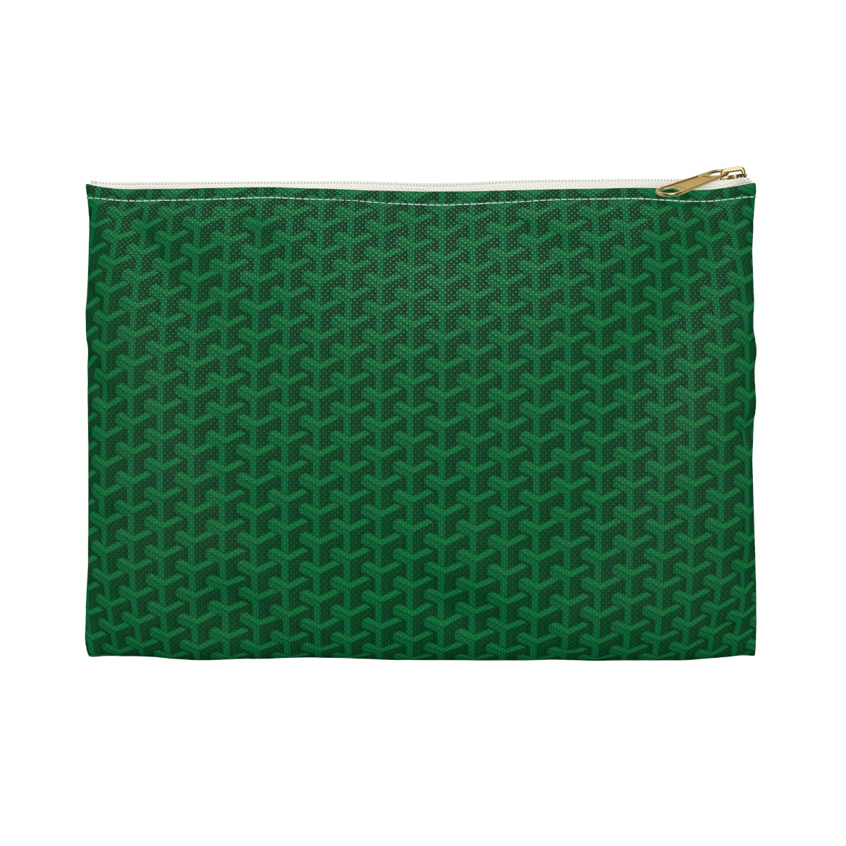 Chic Geometric Pattern in Gorgeous British Racing Green - Accessory Pouch Zip Closure Available in Two Sizes - White canvas laminated interior