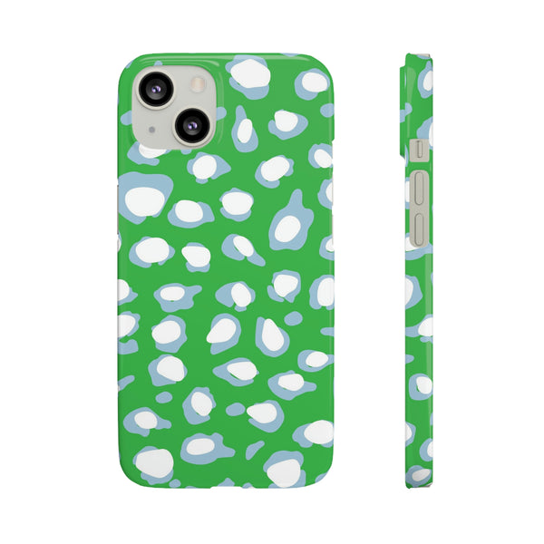 Preppy Leopard Kelly Green + Aqua Spots Protective Phone Case