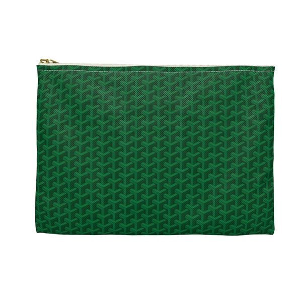 Chic Geometric Pattern in Gorgeous British Racing Green - Accessory Pouch Zip Closure Available in Two Sizes - White canvas laminated interior