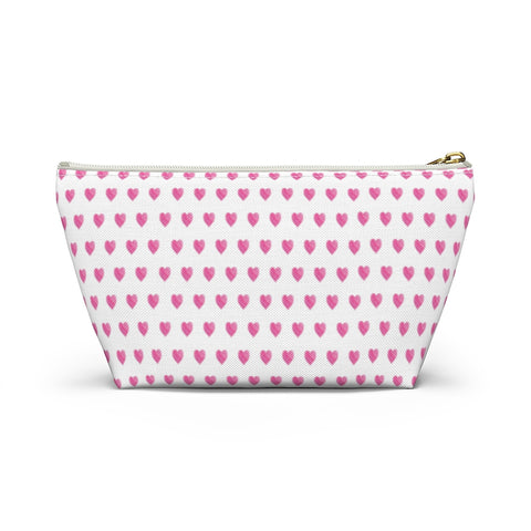 Preppy Watercolor Hearts Pink Pattern - Accessory Zip Pouch Available in Two Sizes