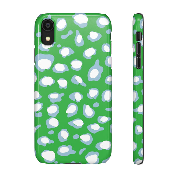 Preppy Leopard Kelly Green + Aqua Spots Protective Phone Case