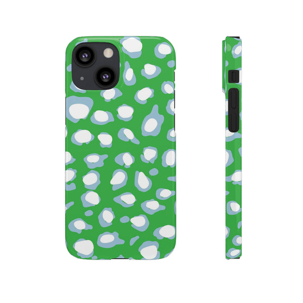 Preppy Leopard Kelly Green + Aqua Spots Protective Phone Case