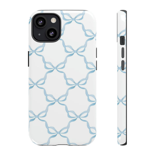 iPhone Tough Case Preppy Watercolor Bow Pattern Blue