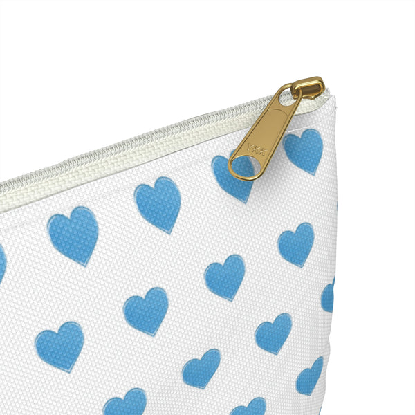 Preppy Hearts Watercolor Blue - Accessory Pouch Available in Two Sizes - White canvas laminated interior