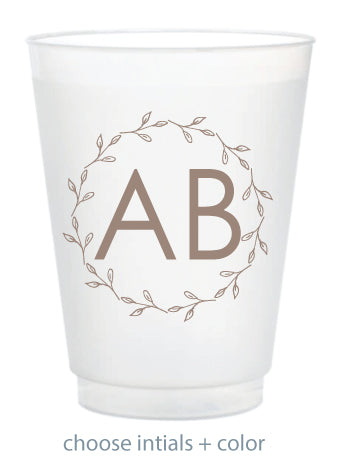 Custom Frosted Cup - Vine Border Monogram