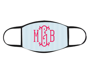 Monogrammed FACE MASK - Seersucker Print Blue