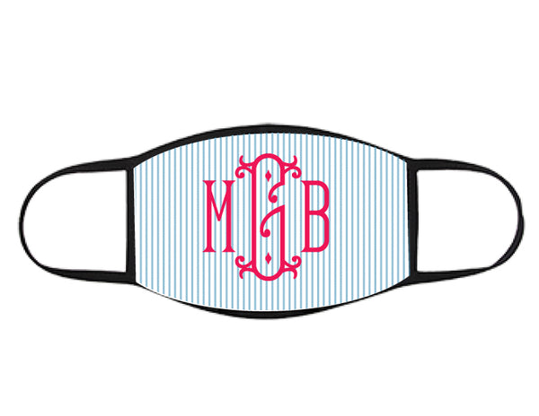 Monogrammed FACE MASK - Seersucker Print Blue