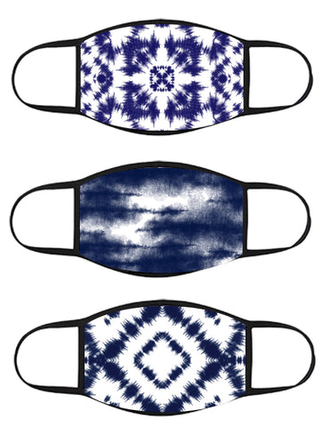 FACE MASK  - Three Pack - Shibori Blue