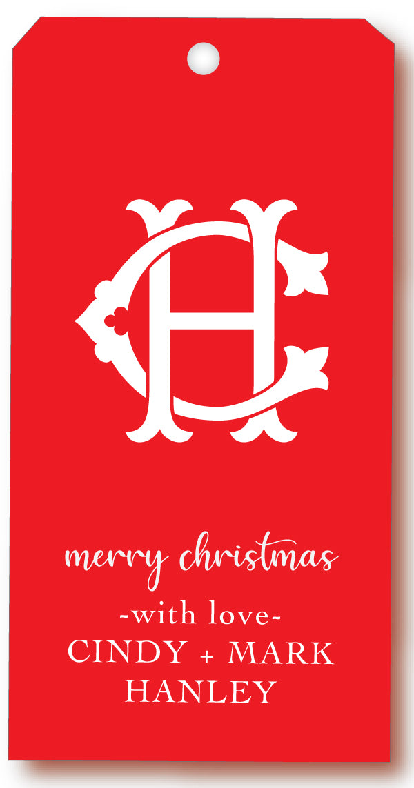 Gift Tag Holiday Christmas Interlock Monogram Red