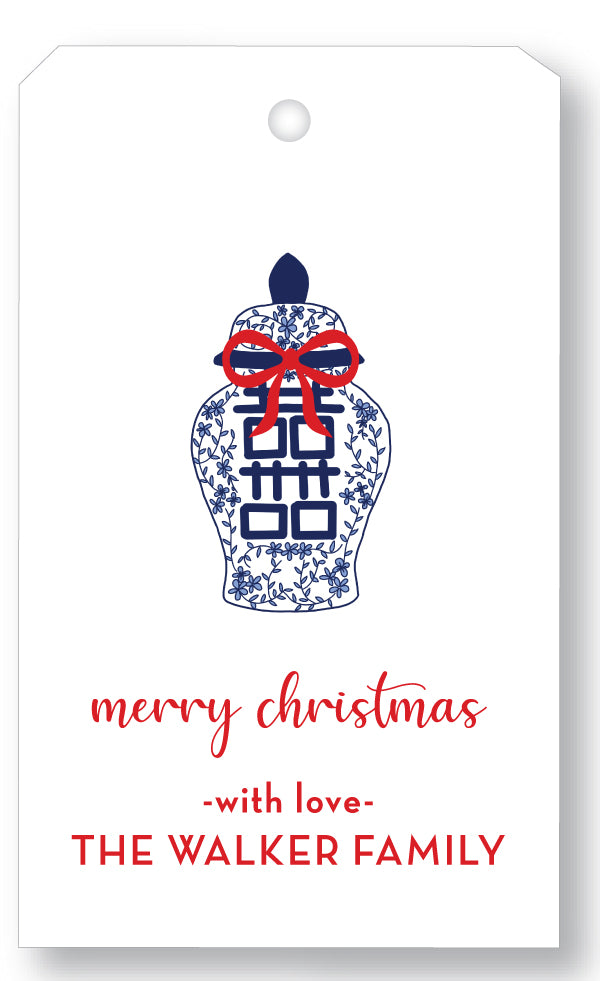 Gift Tag Chinoiserie Ginger Jar Red Bow