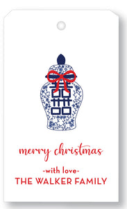 Gift Tag Chinoiserie Ginger Jar Red Bow