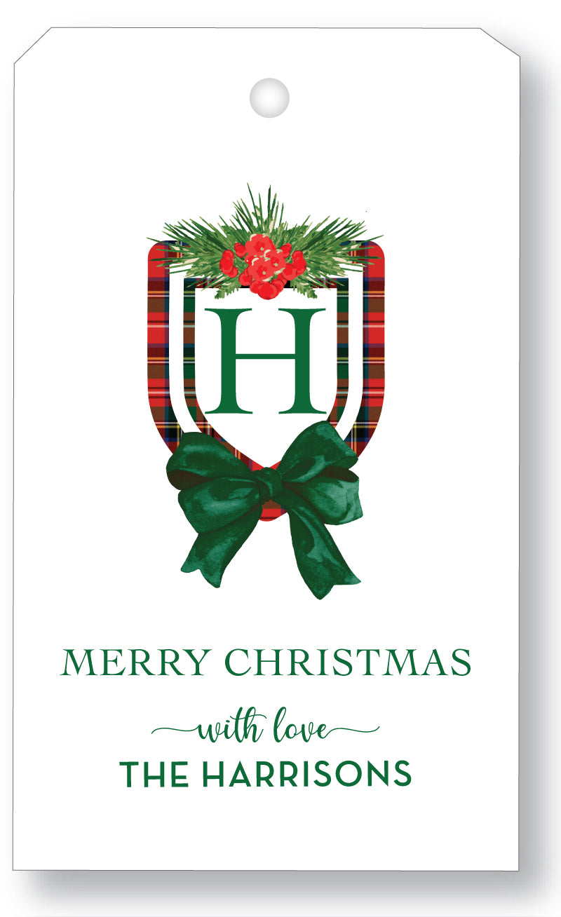 Gift Tag Holiday Classic Crest Plaid Initial