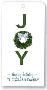 Holiday Gift Tag - Joy Wreath Toile Bow