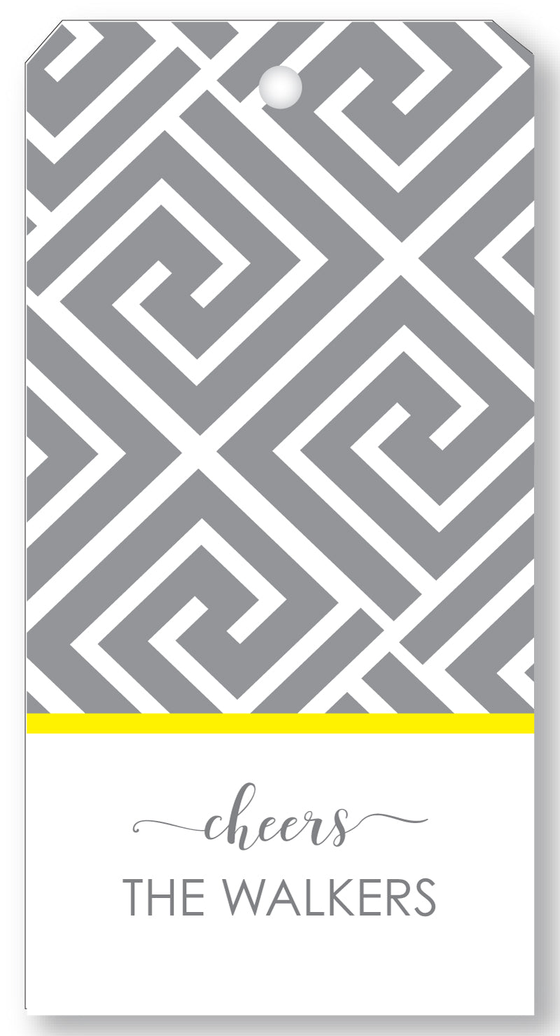 Gift Tag Greek Key Grey
