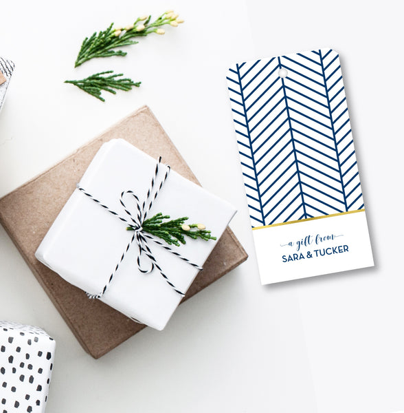 Gift Tag Herringbone Navy