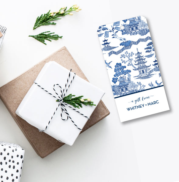 Gift Tag Chinoiserie Toile Blue