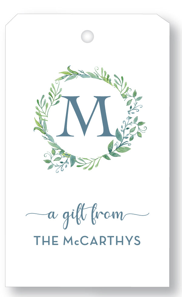 Gift Tag Watercolor Wreath blues