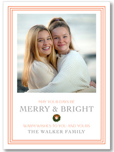 Holiday Classic Photo Card Triple Stripe Border Orange