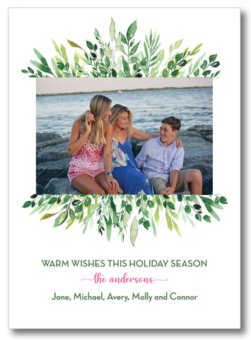 Holiday Photo Card - Watercolor Eucalyptus Border