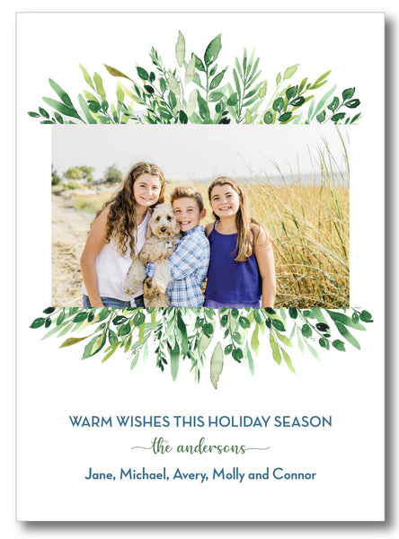 Holiday Photo Card - Watercolor Eucalyptus Border