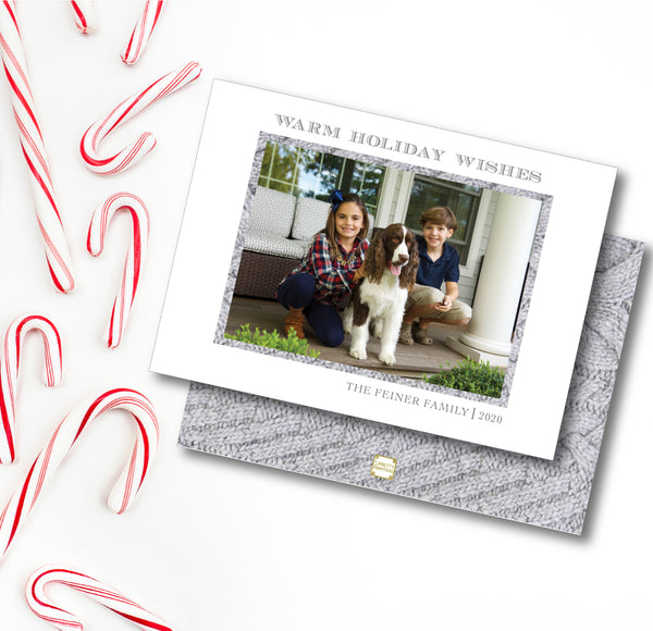 Holiday Photo Card Luxe Cable Knit Grey