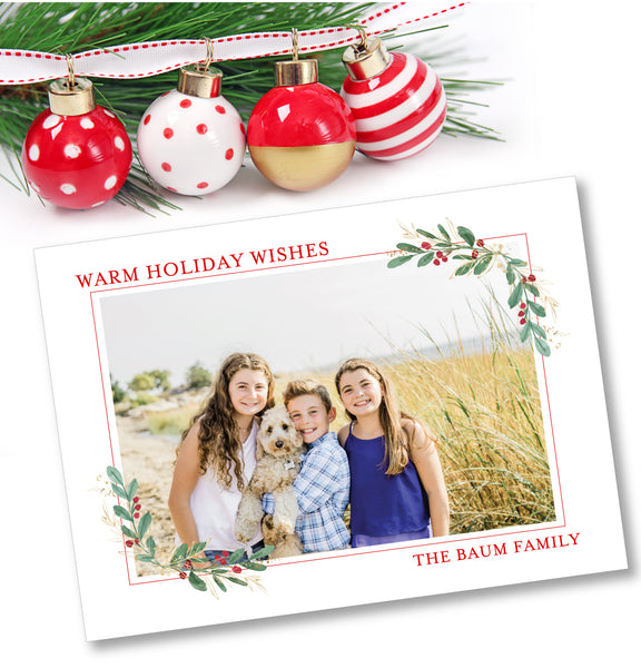 Holiday Photo Card Watercolor Greenery