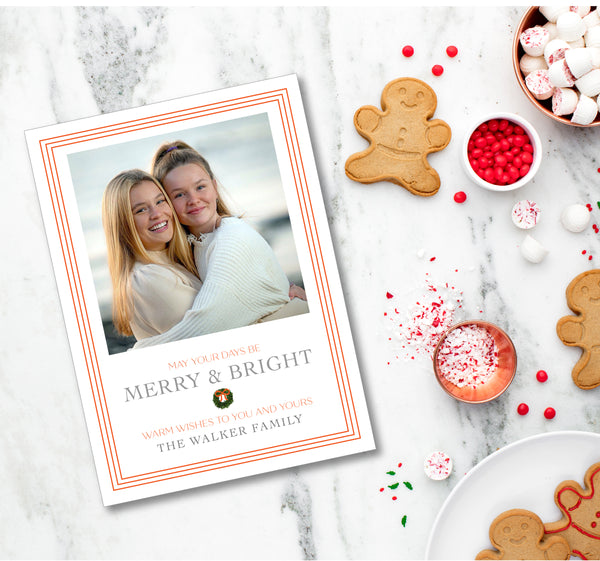 Holiday Classic Photo Card Triple Stripe Border Orange