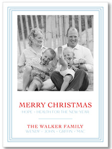 Holiday Classic Photo Card Triple Stripe Border - French Blue