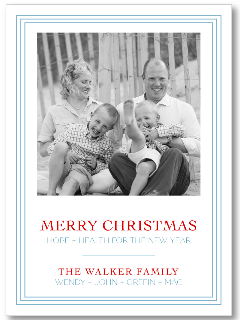 Holiday Classic Photo Card Triple Stripe Border - Pale Blue