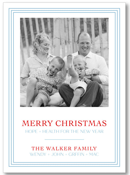 Holiday Classic Photo Card Triple Stripe Border - Pale Blue