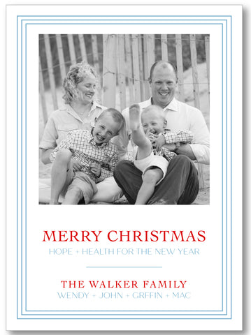 Holiday Classic Photo Card Triple Stripe Border - French Blue