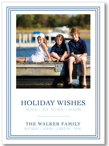 Holiday Classic Photo Card Triple Stripe Border - Navy