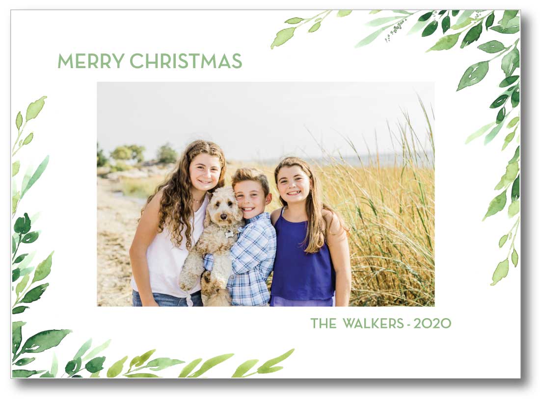 Holiday Photo Card - Watercolor Eucalyptus Frame