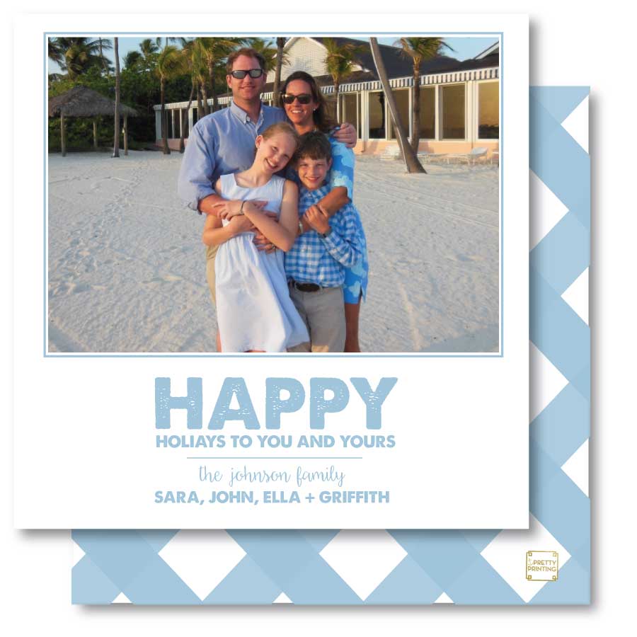 Holiday Photo Card Gingham Blue