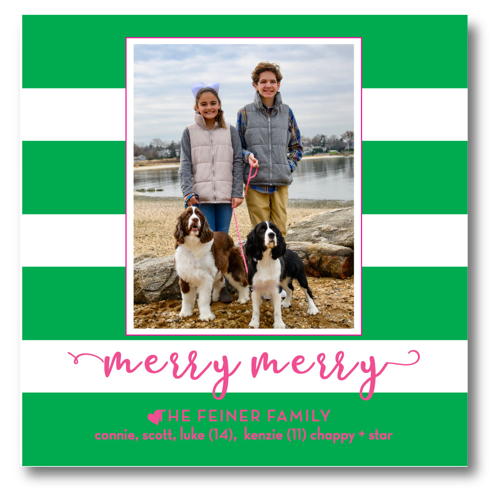 Holiday Square Photo Card Awning Stripe Green