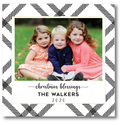 Holiday Photo Card Modern Black + White Plaid