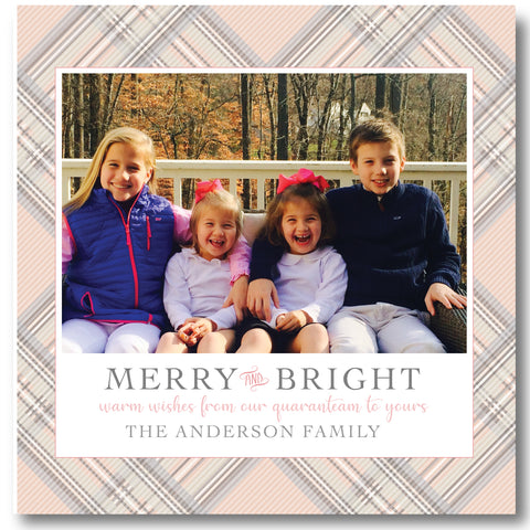 Luxe Holiday Photo Card Plaid Blush Tones