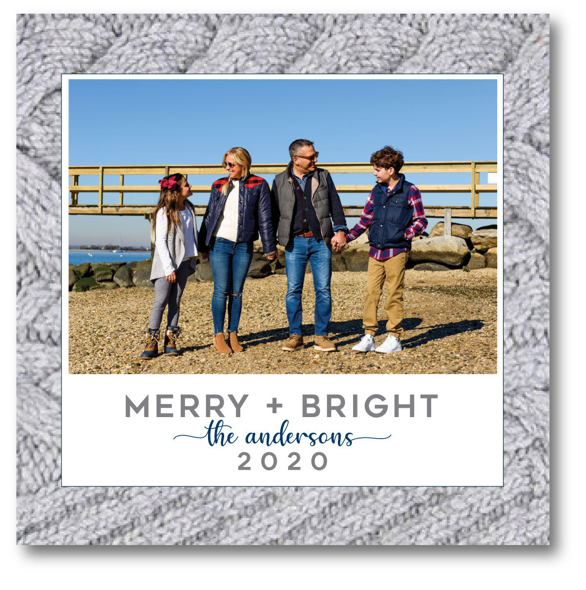 Luxe Holiday Photo Card Cable Knit Grey