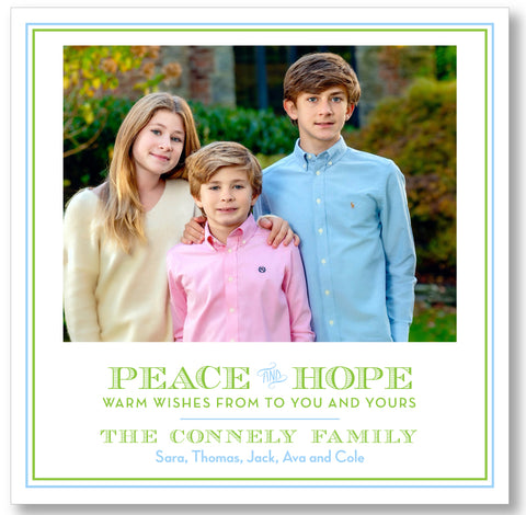 Holiday Photo Card Classic Border Lime + Aqua