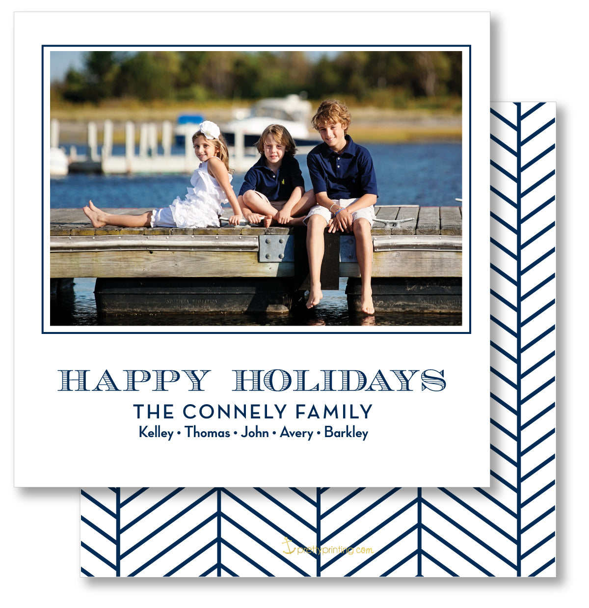 Luxe Holiday Photo Card Herringbone Navy
