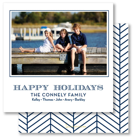 Holiday Photo Card Herringbone Navy